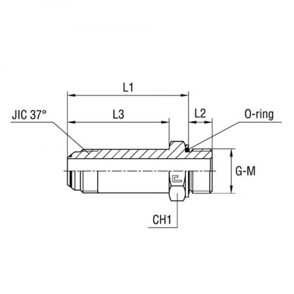 Long Male Stud Straight Coupling wth O-ring Thread UNF/UN-2A – Standard Body